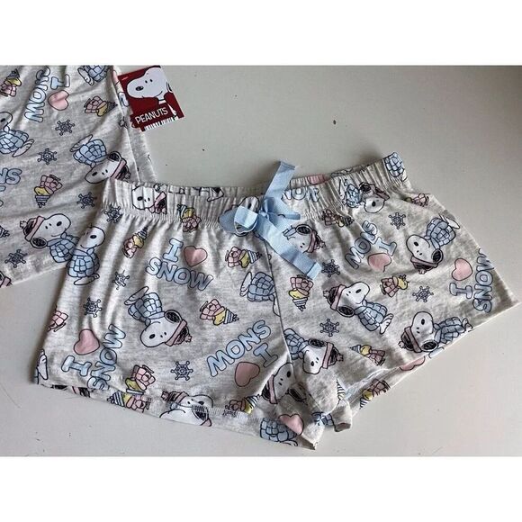 2pc Snoopy Woodstock Puffy Coat Puffer Jacket Pajama Set Shorts Women’s Sz M NEW - Picture 4 of 13